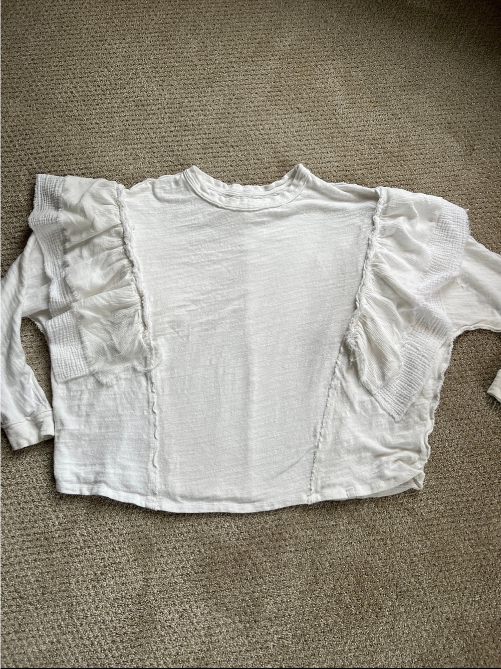 We The Free Off-White Ruffle Sleeve Boxy Blouse